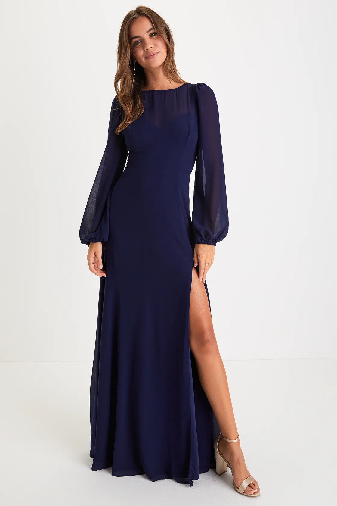 Prestigious Poise Navy Blue Backless Balloon Sleeve Maxi Dress | Lulus (US)