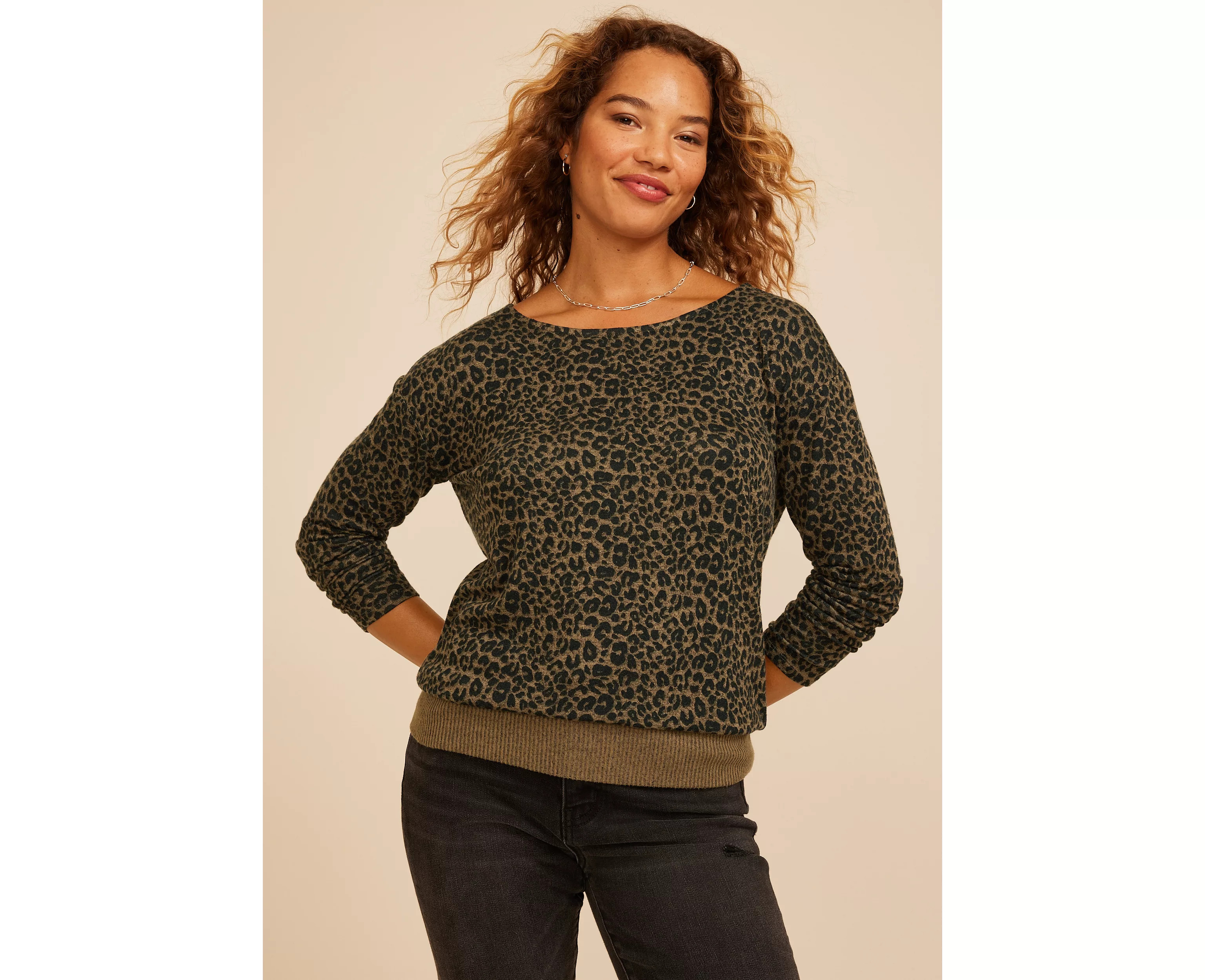 24/7 Dakota Animal Print Banded Hem Top | maurices | Maurices