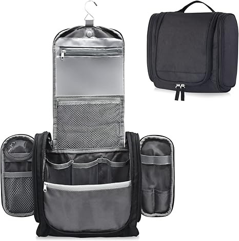 Toiletry Bag for Women and Men, Water-resistant Travel Makeup Bag with Hanging Hook, Compact Trav... | Amazon (US)