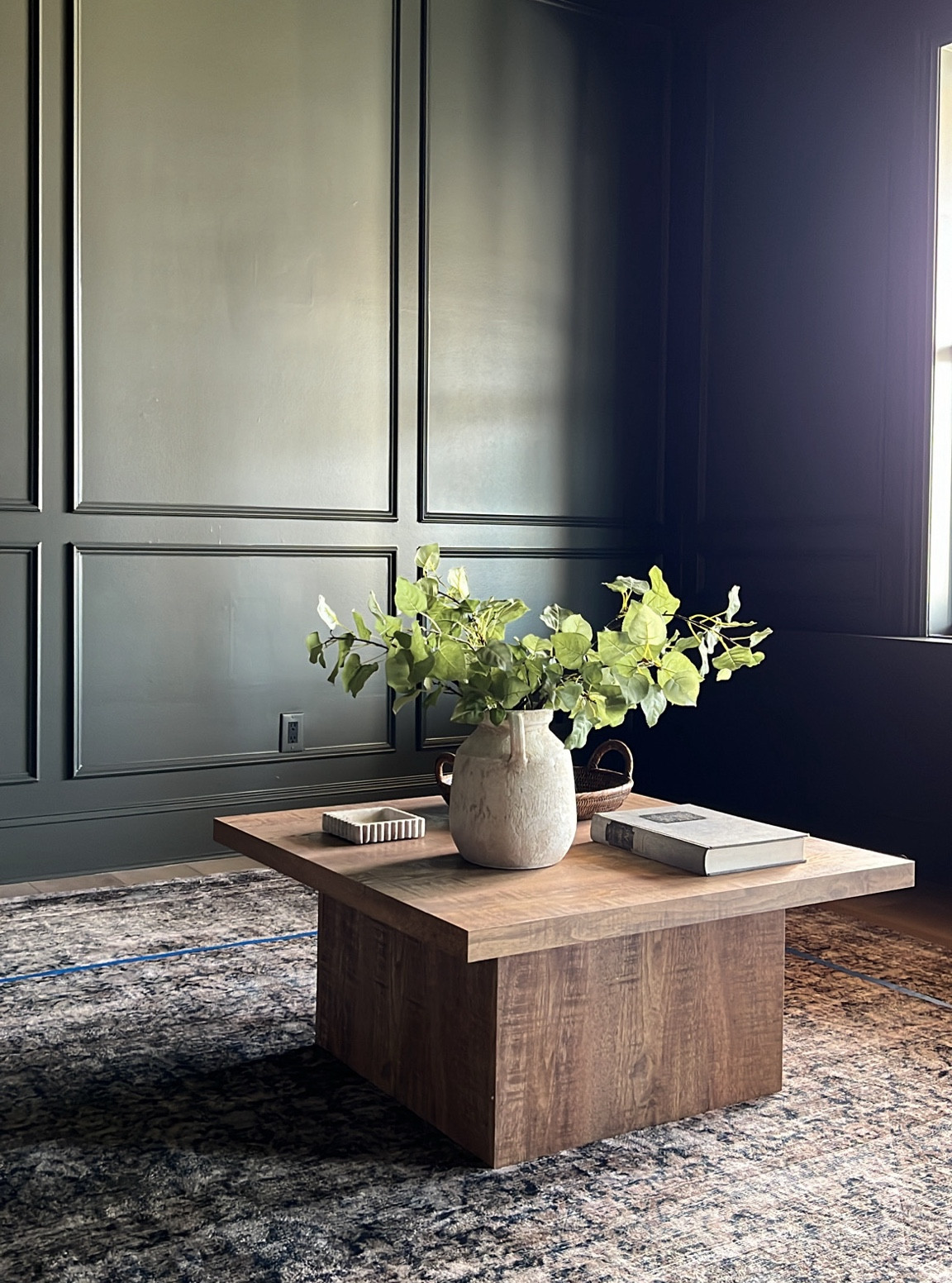 So excited to be making progress in the basement. Love this coffee table. An inexpensive version of the designer look. Great size and clean lines. 
