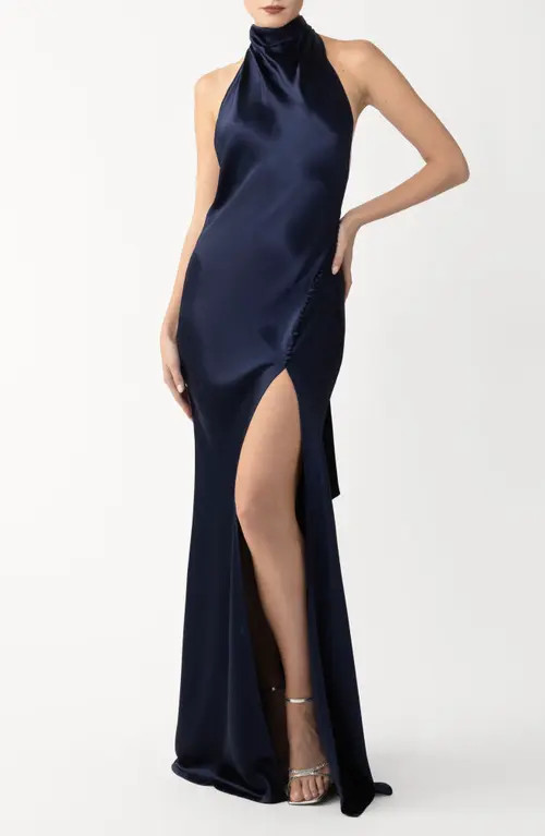 SAU LEE Penelope Satin Gown in Midnight Blue at Nordstrom, Size 6 | Nordstrom