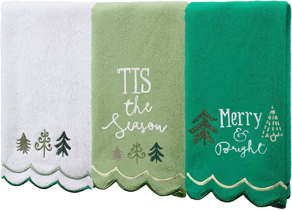 3 Pcs Christmas Hand Towels for Bathroom 26 X13 Embroidery Christmas Fingertip Towel Scalloped 10... | Amazon (US)