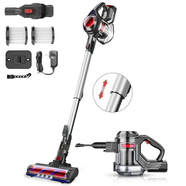 Moosoo Cordless Vacuum 4-in-1 Stick Vacuum Cleaner for Carpet Hard Floors, XL-618A Red | Walmart (US)