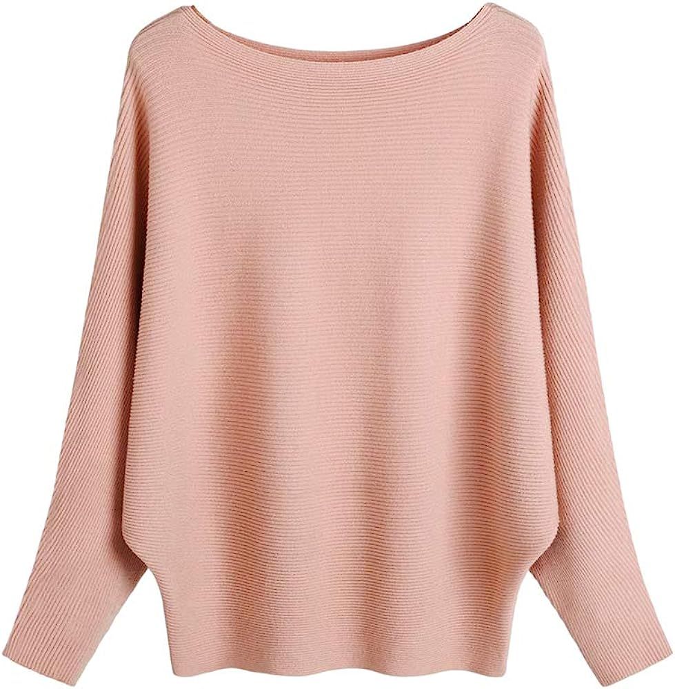 Women Dolman Batwing Sleeves Knitted Sweaters Winter Boat Neck Pullovers Tops | Amazon (US)