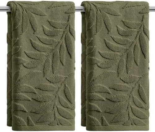 Artoid Mode 2 Pcs Olive Green 3D Leaves Jacquard Hand Towels for Bathroom, 100% Cotton Soft Absor... | Amazon (US)