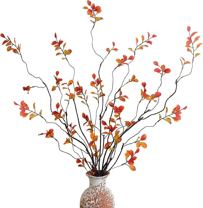 4 Pcs Fall Stems Artificial Ficus Branches, 47.2 Inch Faux Eucalyptus Stems Fall Decor, Fake Leav... | Amazon (US)