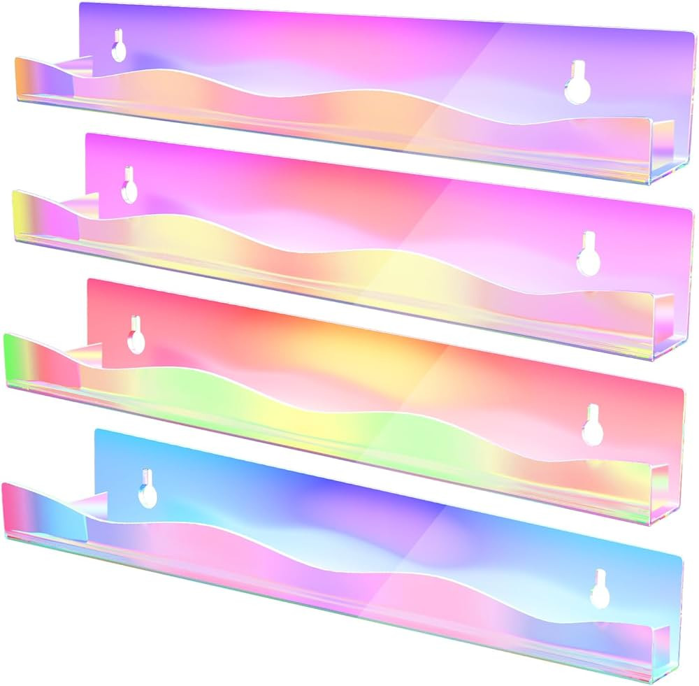 Nail Polish Rack Wall Mounted Shelf, 15 Inch Rainbow Iridescent Acrylic Organizer Nail Supplies f... | Amazon (US)