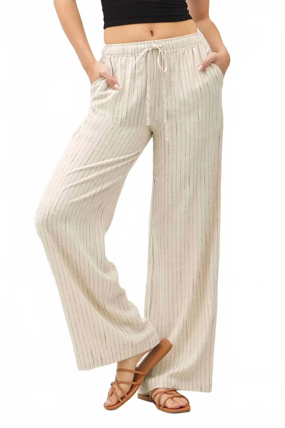 Luna Linen Blend Pants In Beige | Shop Simon