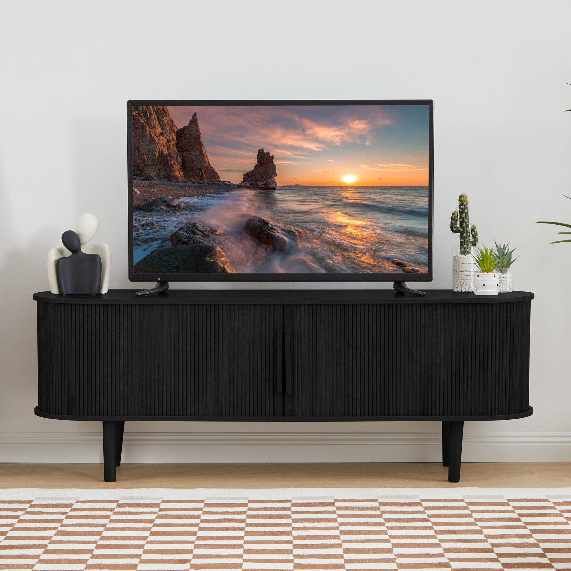 Weselon Mid-Century Modern Fluted TV Stand for TVs Up to 62 Inches, Waveform Panel, Sleek Curved ... | Walmart (US)