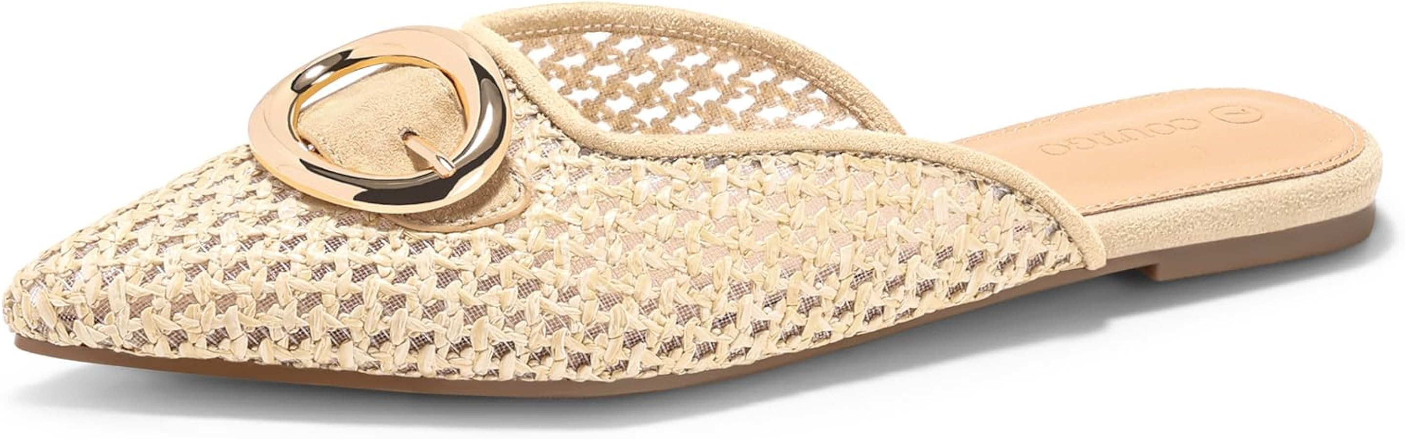 Coutgo Womens Mules Flats Metal Closed Pointed Toe Slip On Slides Summer Dress Shoes | Amazon (US)