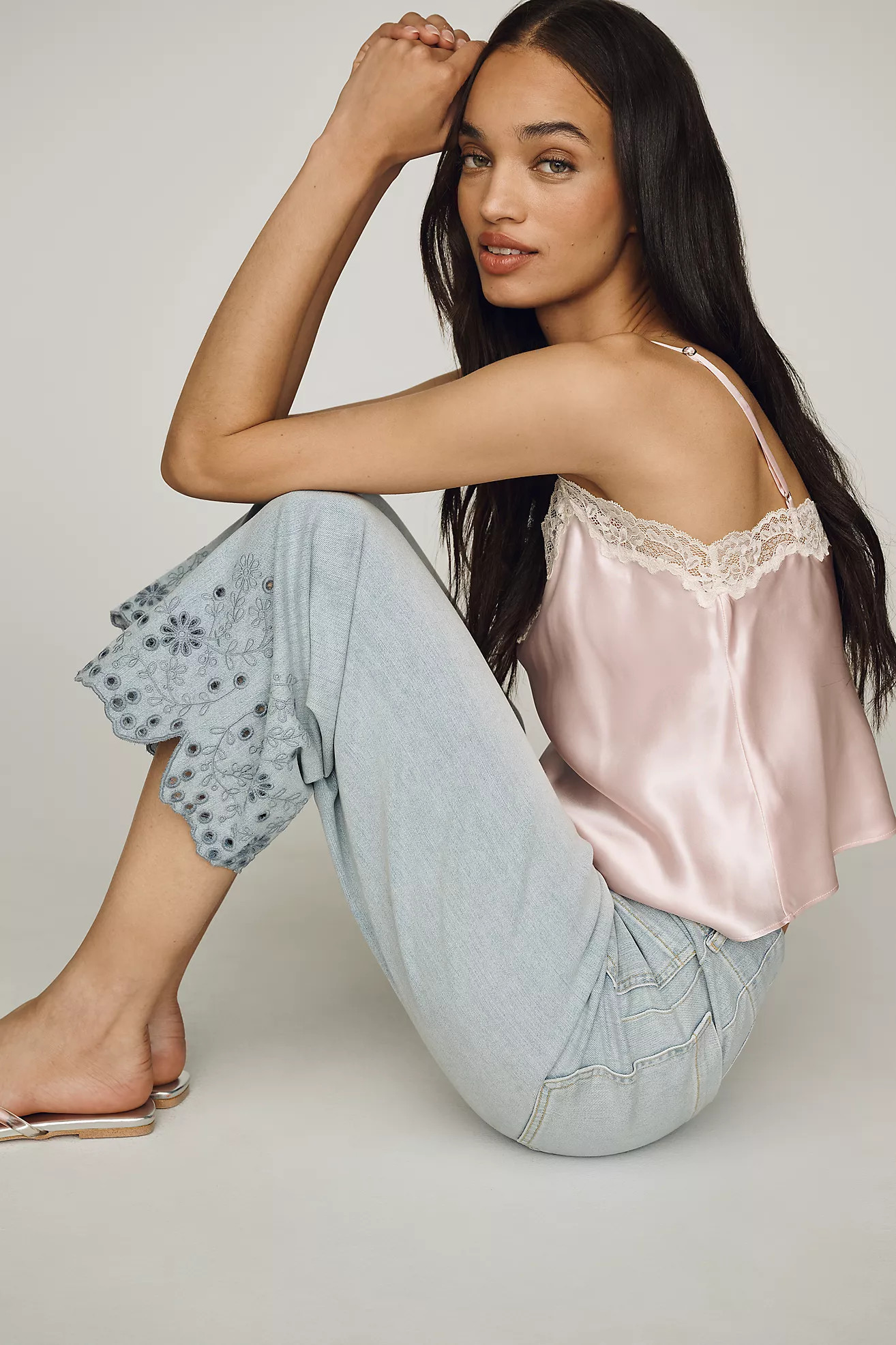 Maeve Colette Eyelet High-Rise Wide-Leg Cropped Jeans | Anthropologie (US)