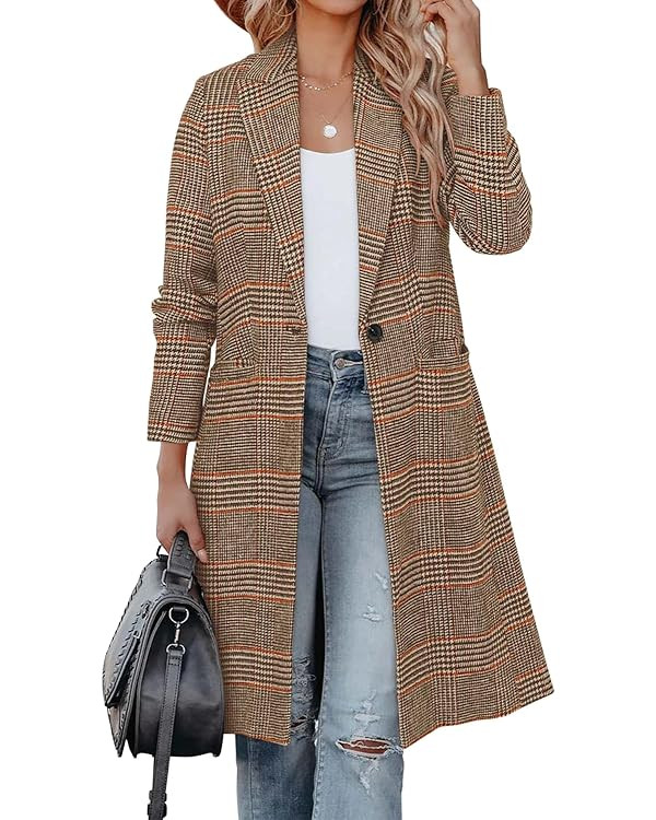 CHICZONE Women's Notch Lapel Double Breasted Mid Long Pea Coat Wool Blend Overcoat Winter Outwear | Amazon (US)
