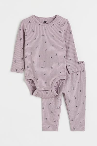 Ribbed Cotton Set - Dark gray/patterned - Kids | H&M US | H&M (US + CA)