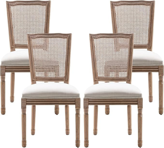 Nrizc Farmhouse Dining Room Chairs Set of 4, French Dining Chairs with Square Rattan Back, Solid ... | Amazon (US)