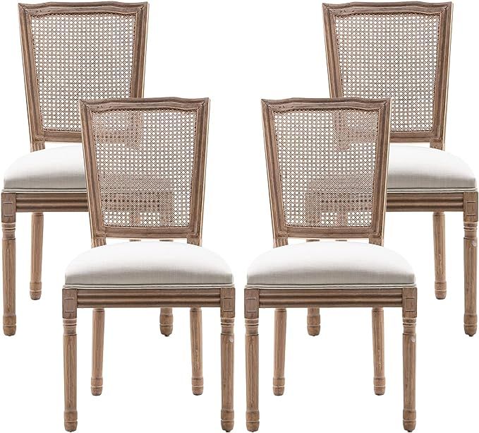 Nrizc Farmhouse Dining Room Chairs Set of 4, French Dining Chairs with Square Rattan Back, Solid ... | Amazon (US)
