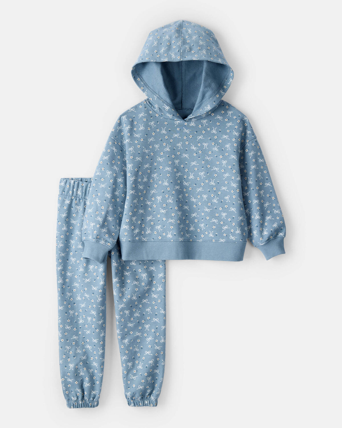 Toddler Girl 2-Piece Bow Print Cotton Long-Sleeve Hoodie & Pant Set - Blue | Carter's | Carter's Inc