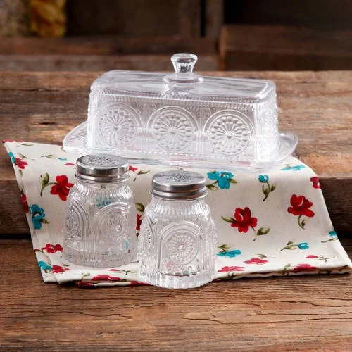 The Pioneer Woman Adeline Glass Butter Dish with Salt And Pepper Shaker Set | Walmart (US)