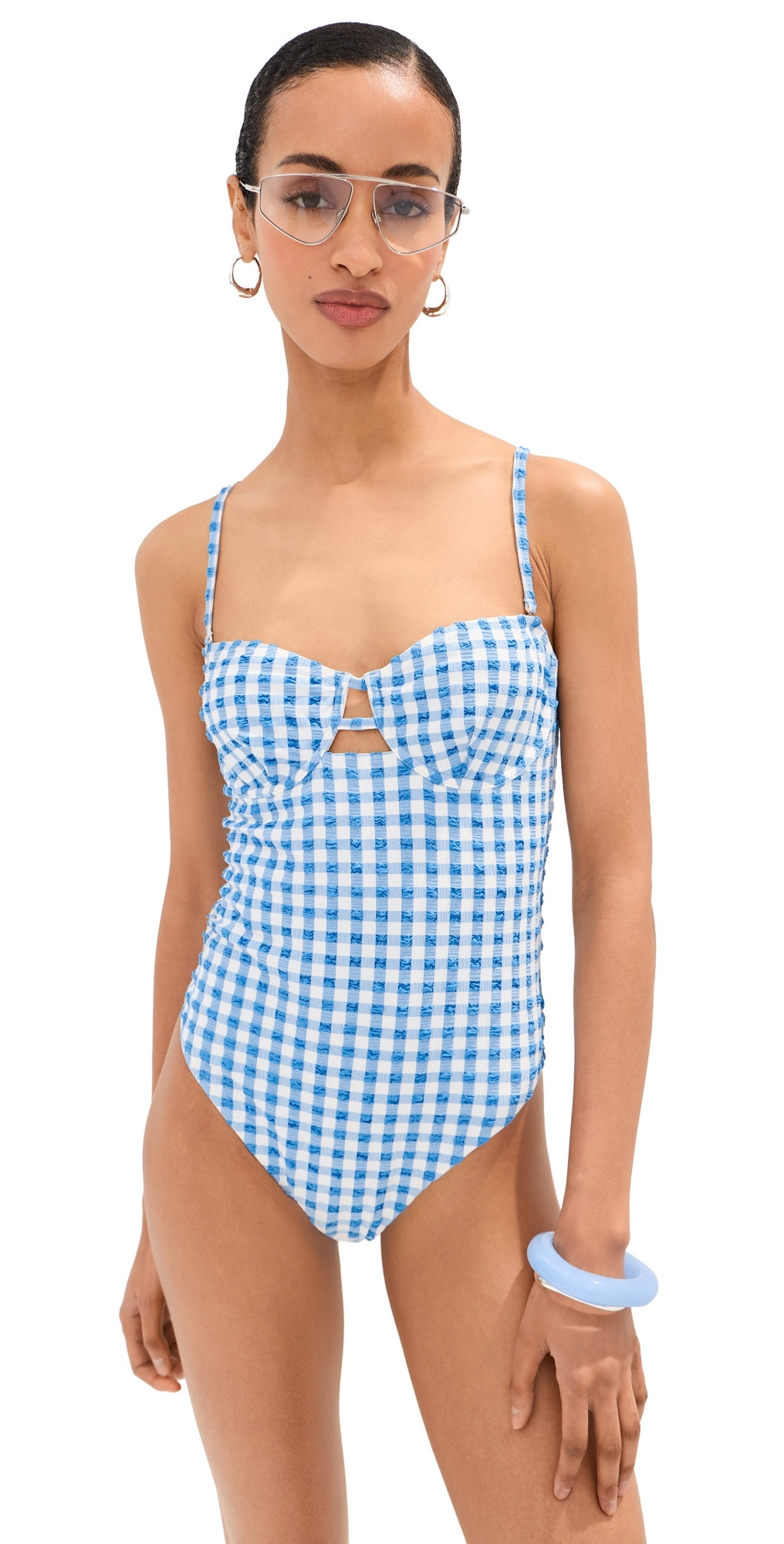 LE BOP Underwire One Piece Gingham (Marina/Ivory) XS | Shopbop