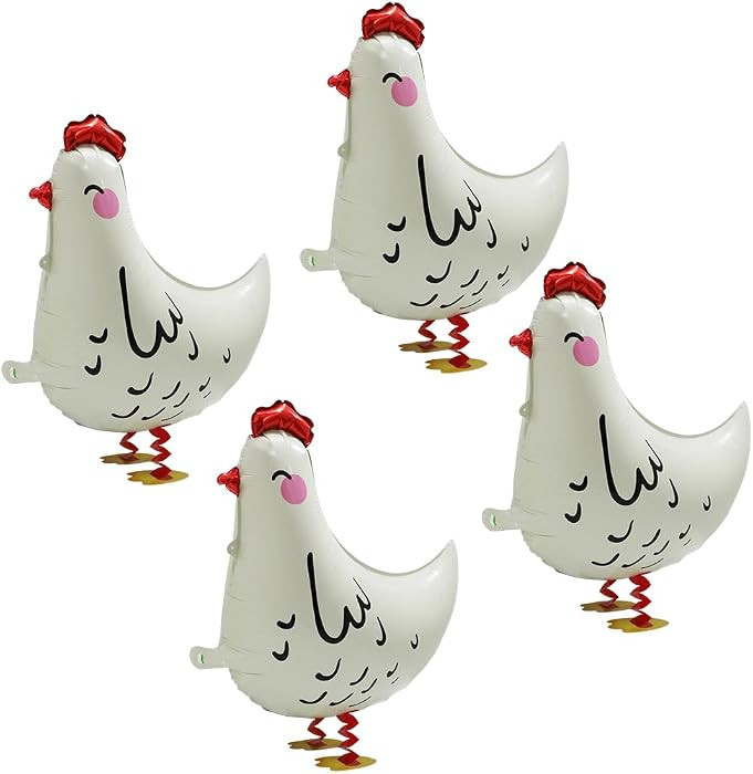4D Chicken Balloon Walking Farm Animals Balloon Cute Air Walker Chick Decor, 4 Pack White Walk Ch... | Amazon (US)