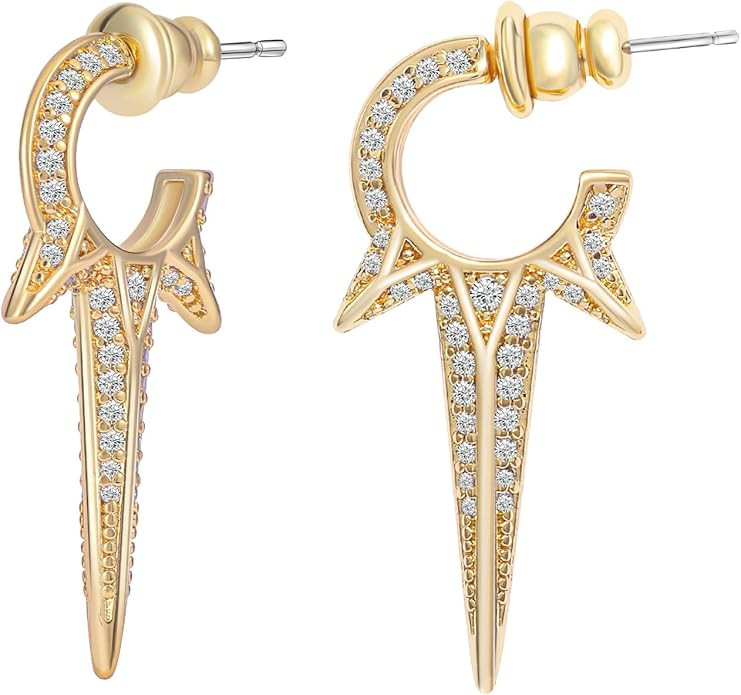 Obidos Gold Hoop Earrings -14K Gold Plated Statement Earrings - Spike Huggie Small Hoop Earrings ... | Amazon (US)