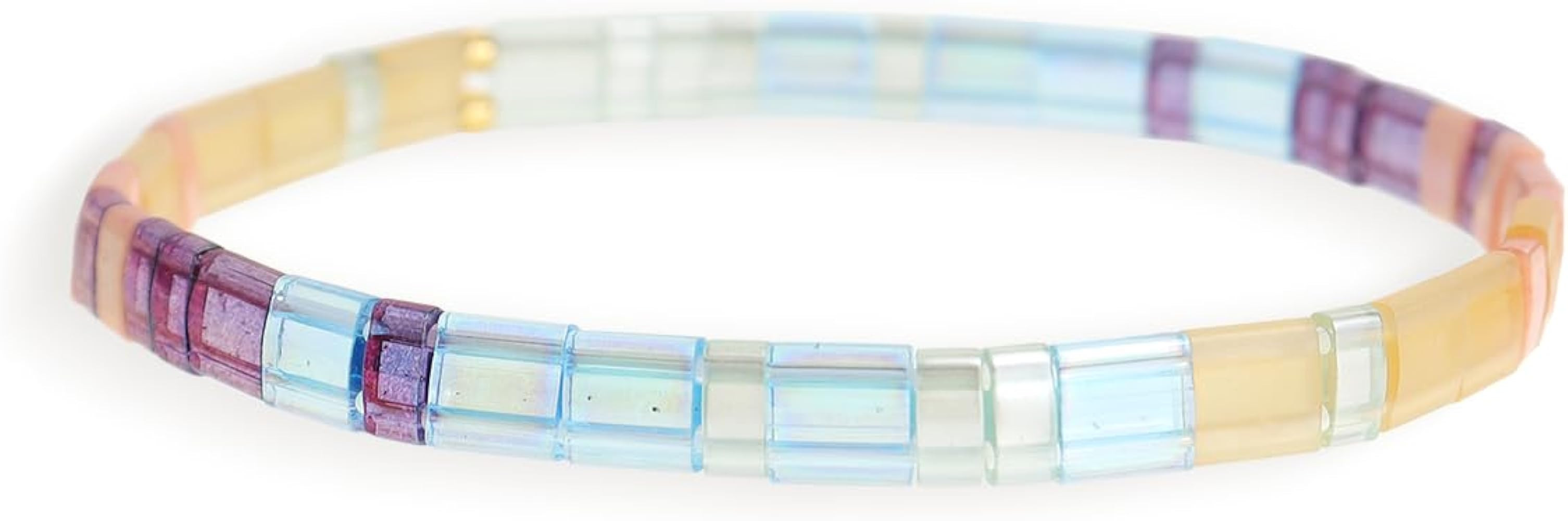 Tila Flat Beaded Stretch Bracelets for Women, Trendy Unique Colorful Square Beads Handmade Stack ... | Amazon (US)