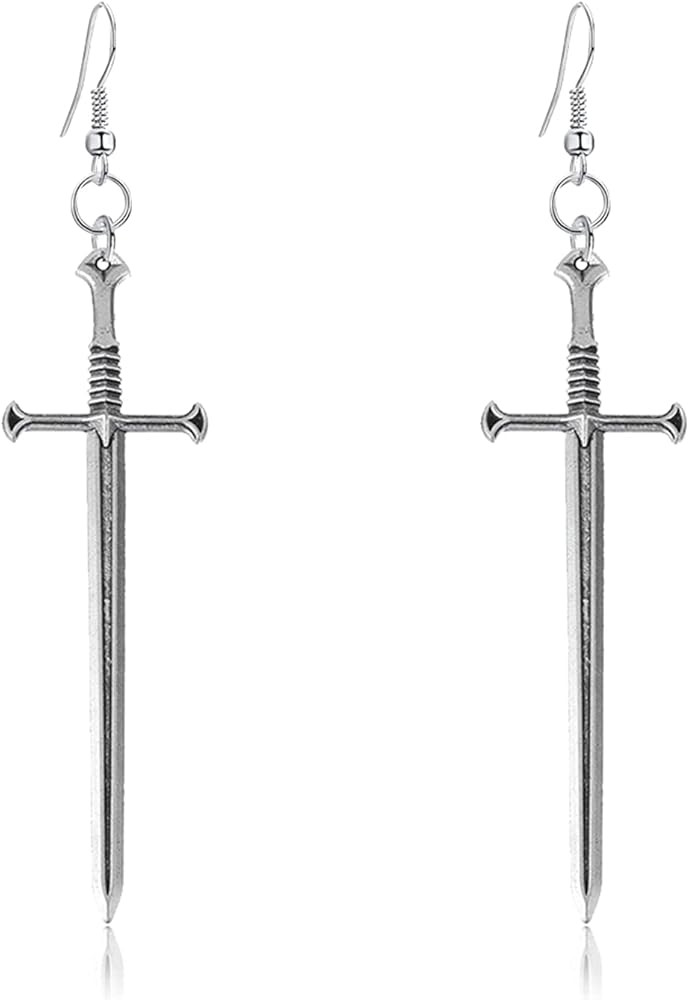 Unique Retro Gothic Long Sword Hook Earrings Vintage Silver Punk Style Knife Dangle Drop Earrings... | Amazon (US)