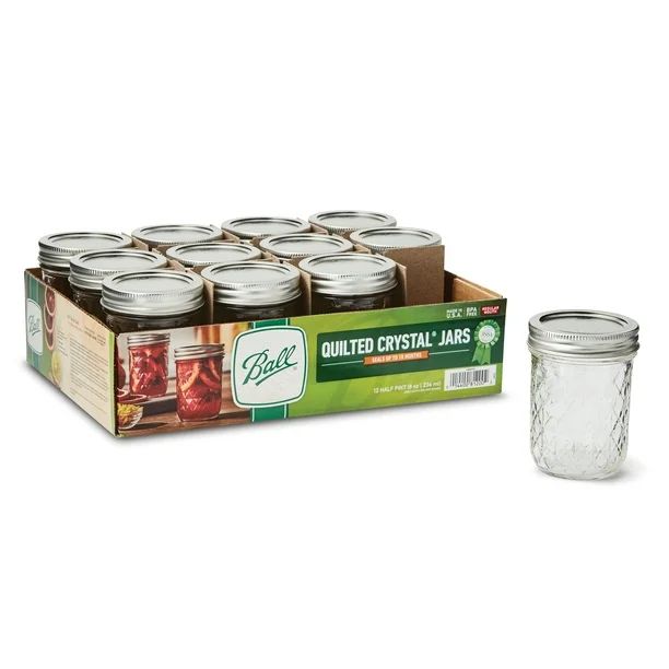 Ball Regular Mouth 8oz Half Pint Quilted Mason Jars with Lids & Bands, 12 Count | Walmart (US)