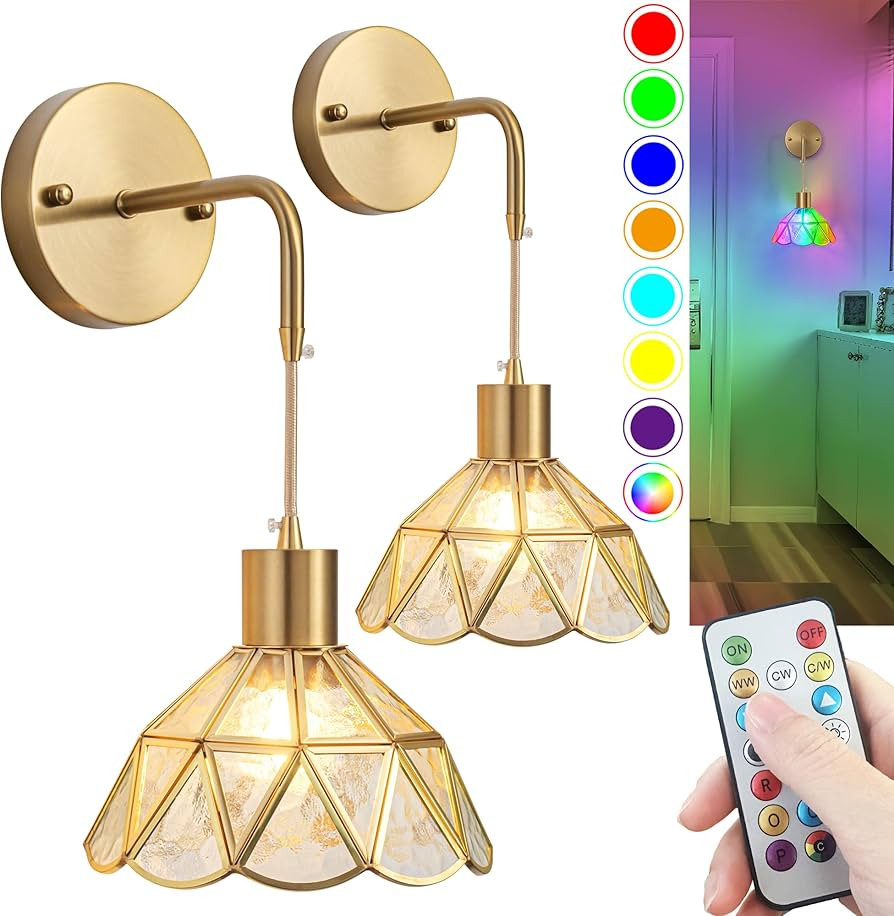 Battery Operated Wall Sconce, Wireless Wall Sconces Set of Two Battery Operated, RGB Color Changi... | Amazon (US)