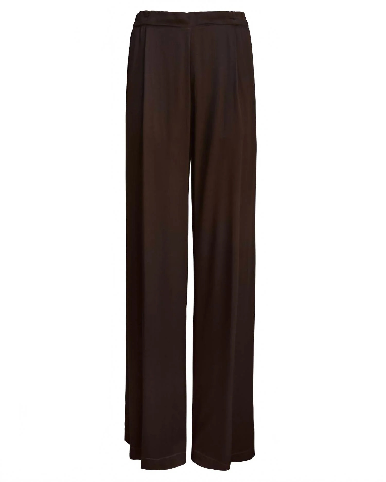 Straight Pleated Satin Pants In Bitter Brown | Shop Simon