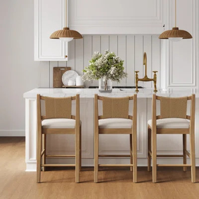 Boho Counter Height Bar Stool With Seagrass Backrest | Wayfair North America