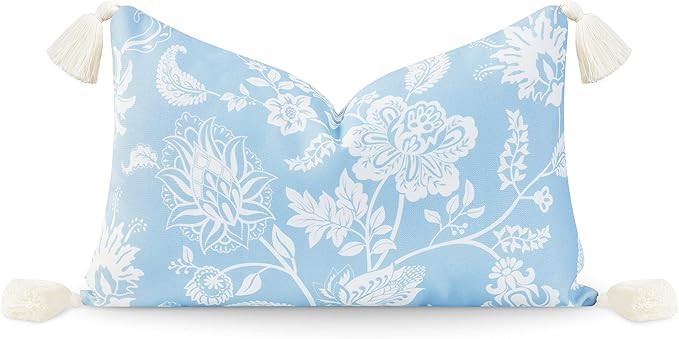 Hofdeco Premium Coastal Hampton Style Patio Indoor Outdoor Lumbar Pillow Cover Only, 12"x20" Wate... | Amazon (US)