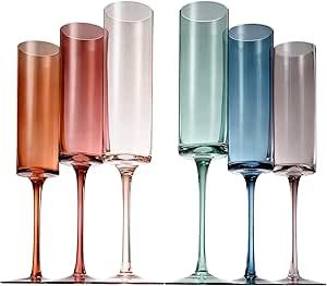 Khen Muted Champagne Flute Stemmed Glassware - Crystal Pastel Colored Glasses | Set of 6 | Rainbo... | Amazon (US)