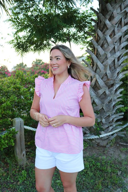 This pink striped ruffle top from Draper James is such a fun piece for summer! Pairing it with my favorite Draper James white tailored shorts! 

#LTKStyleTip #LTKSeasonal