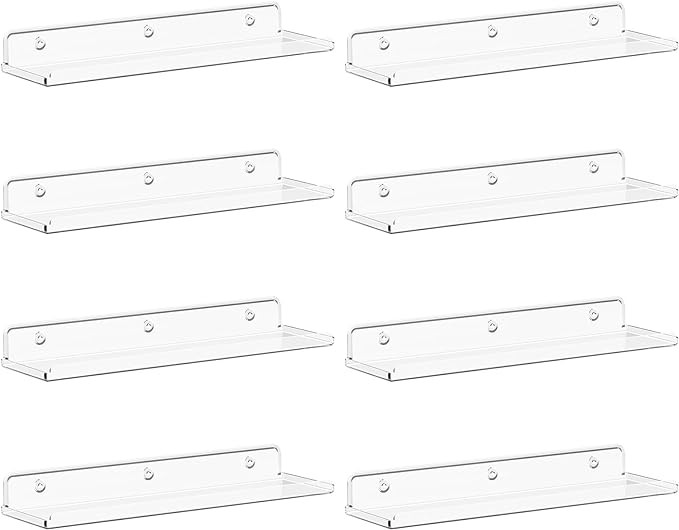 Lifewit Floating Shelves for Wall, 8 Pack Clear Acrylic Shelf 15" Room Decor for Bookcase/Vinyl R... | Amazon (US)