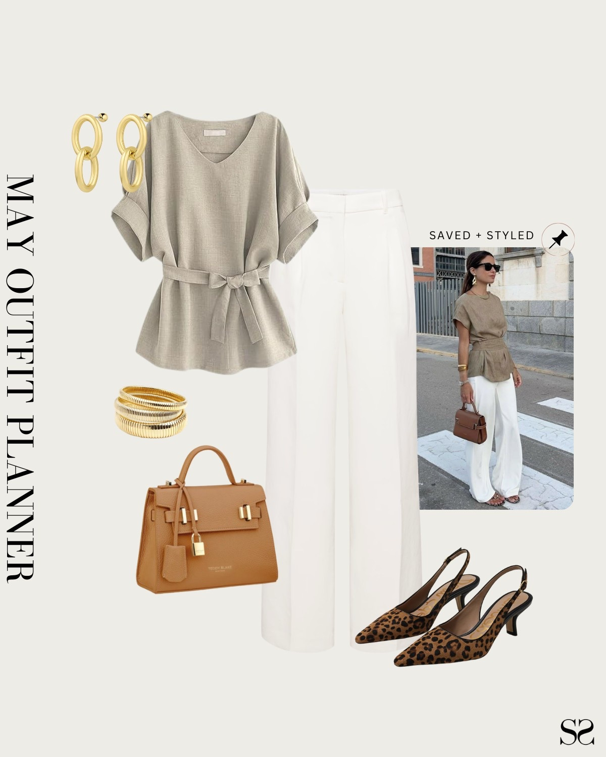Monthly outfit planner MAY: Spring  looks, saved + styled outfit inspo | tie blouse, white trousers, leopard slingback heels

#springoutfit #workwear  

Image credit: Pinterest

#LTKStyleTip #LTKWorkwear