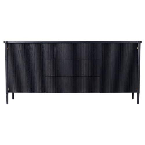Alessandra Modern Classic Black Oak Wood Gold Brass 2 Door 3 Drawer Sideboard | Kathy Kuo Home