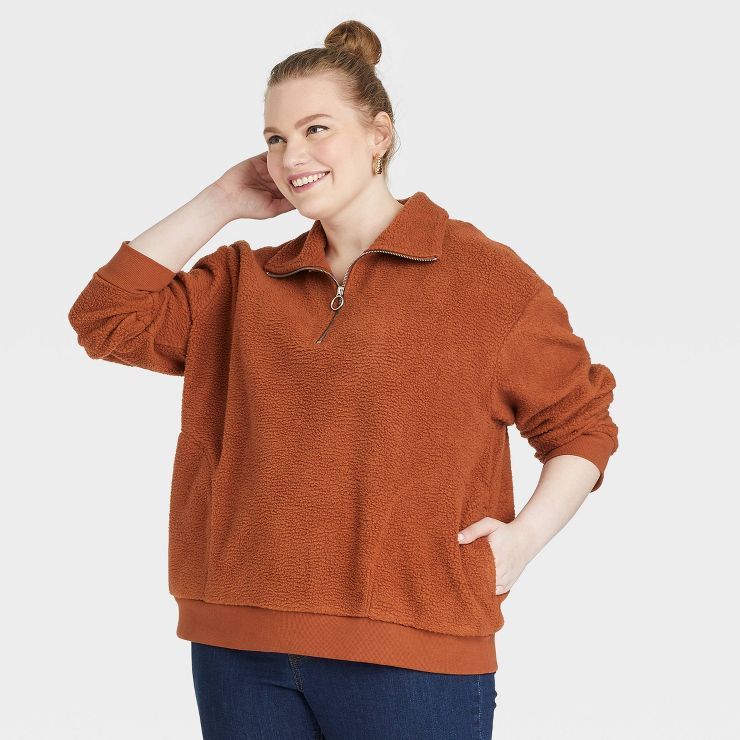 Women's Plus Size Sherpa Quarter Zip Pullover Sweatshirt - Ava & Viv™ | Target