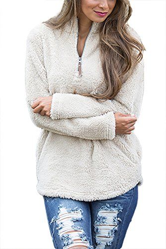 Minipeach Women's Long Sleeve 1/4 Zip Pullover Jacket Outwear Sweatshirt Winter Coat,Small,Beige | Amazon (US)