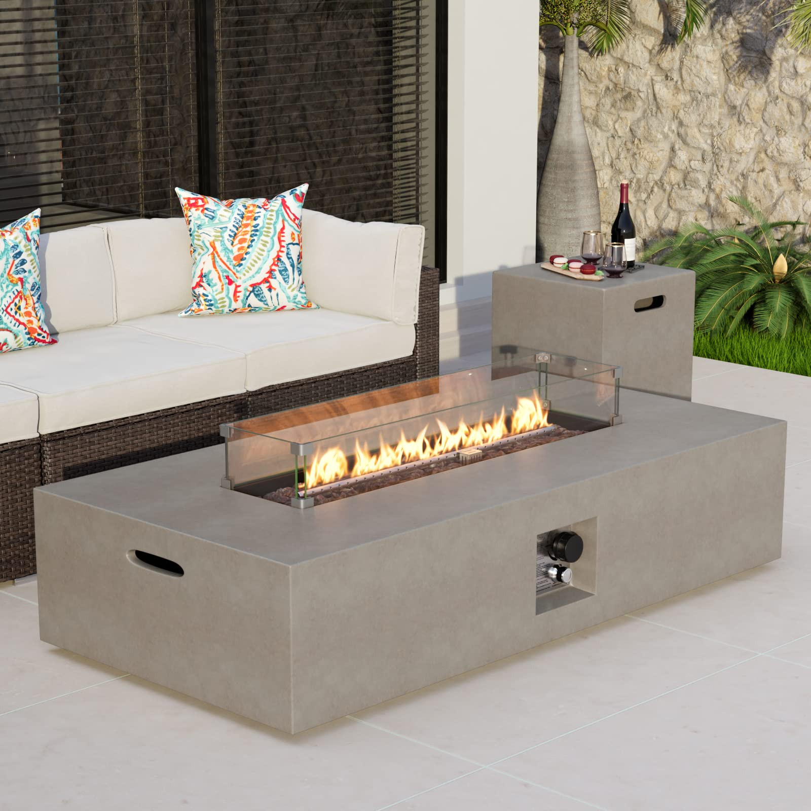 COSIEST 2-Piece Outdoor Propane Fire Table Set, Rectangle Concrete 56" x 28" Gray Fire Pit (Certi... | Amazon (US)