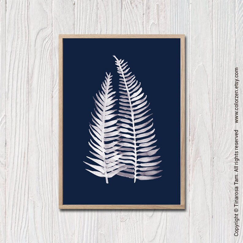 Fern Prints, Botanical Wall Art Navy Background, Fern Watercolor Art Trio Set, Botanical Print Se... | Etsy (CAD)