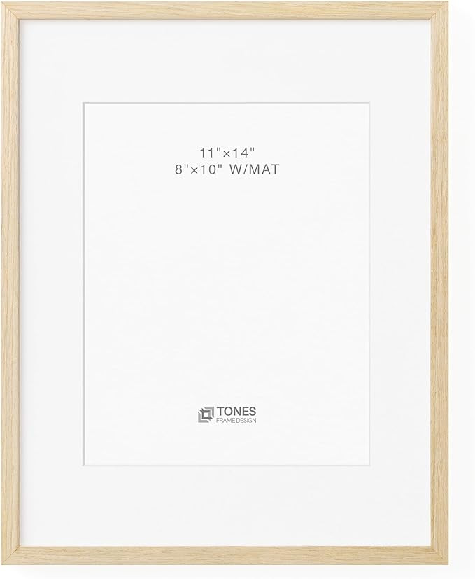 11x14 Natural Wood Frame with 8x10 Mat, Solid Wood Venner Finish Picture Frame, and Plexiglass Fr... | Amazon (US)