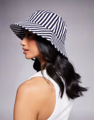 South Beach cotton bucket hat in dark navy blue stripe | ASOS (Global)