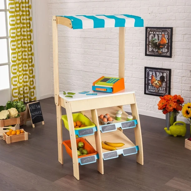 KidKraft Wooden Grocery Store Market with Extra Storage, Chalkboard, For Multiple Children | Walmart (US)