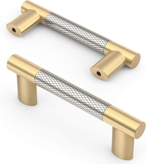 Asidrama 10 Pack 3 Inch(76mm) Knurled Gold and Brush Satin Nickel Kitchen Cabinet Handles,Cabinet... | Amazon (US)