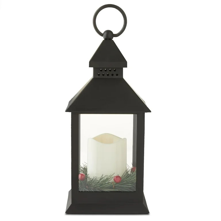 Plastic LED Flameless Candle Lantern Christmas Decoration, Black, 9", by Holiday Time | Walmart (US)