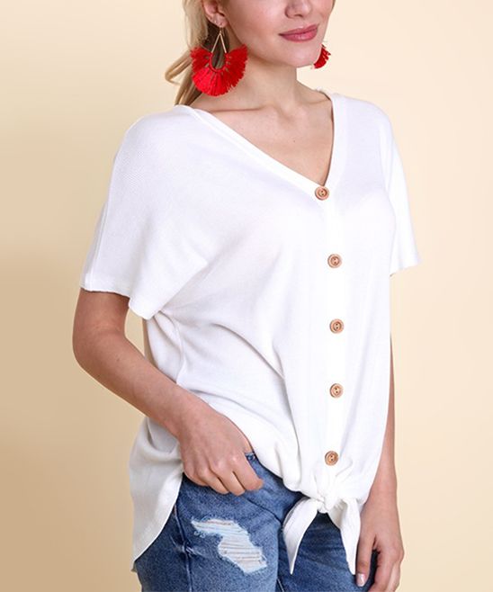 White Tie-Accent Button-Front Top - Women | zulily