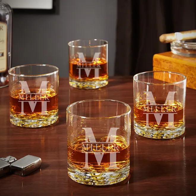 Personalized Buckman Whiskey Glasses, Set of 4 | HomeWetBar.com