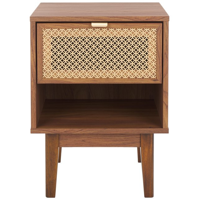 SAFAVIEH Ceu Coastal Style 1 Drawer Night Stand, Walnut/Gold (15.7 in. W x 15.4 in. D x 21.7 in. ... | Walmart (US)