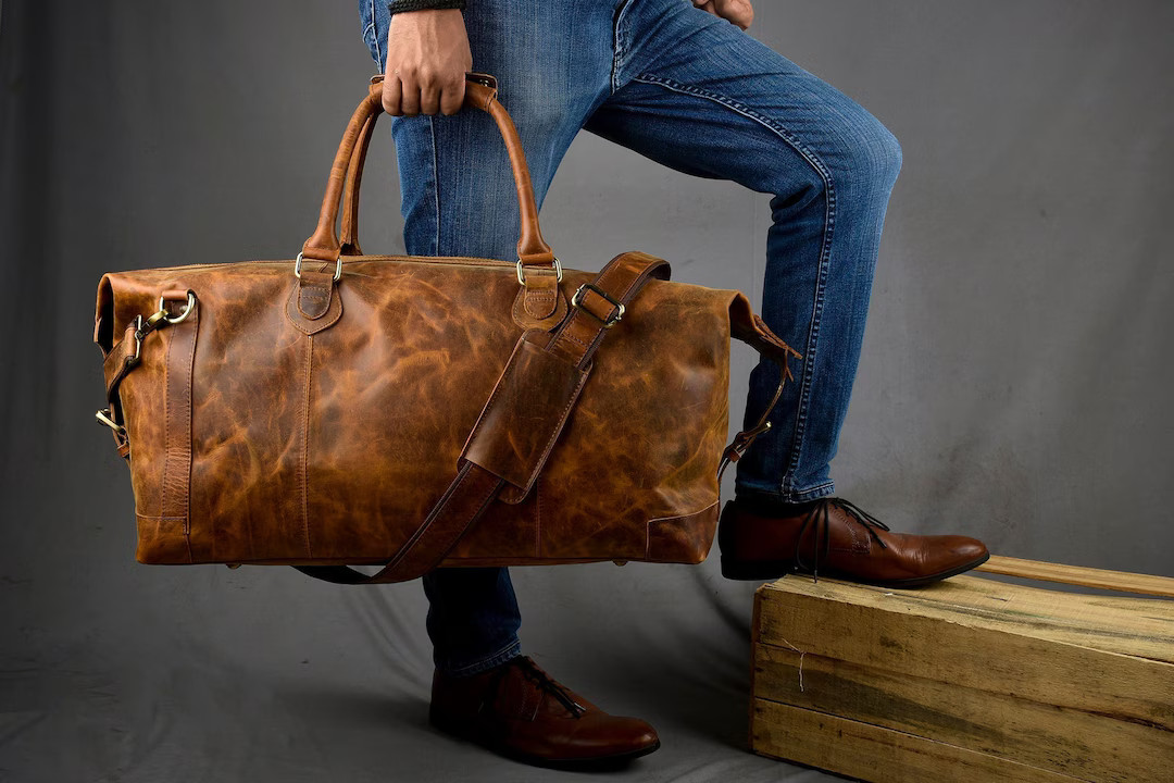 Fathers Day Leather Duffle Bag Gift Personalized Large Weekend Bag Vacation Holiday Travel Bags G... | Etsy (US)