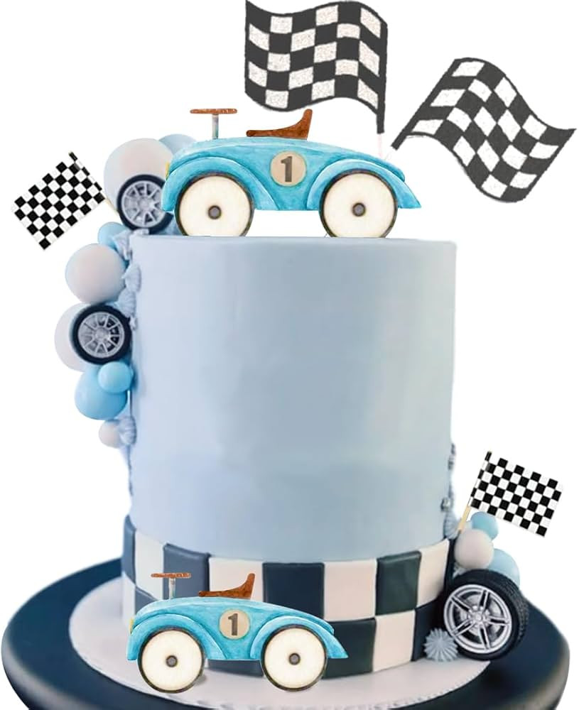 Vintage Car Cake Toppers Blue Car Cake Toppers with Vintage Cars Blue White Balls Flags Wheels Se... | Amazon (US)